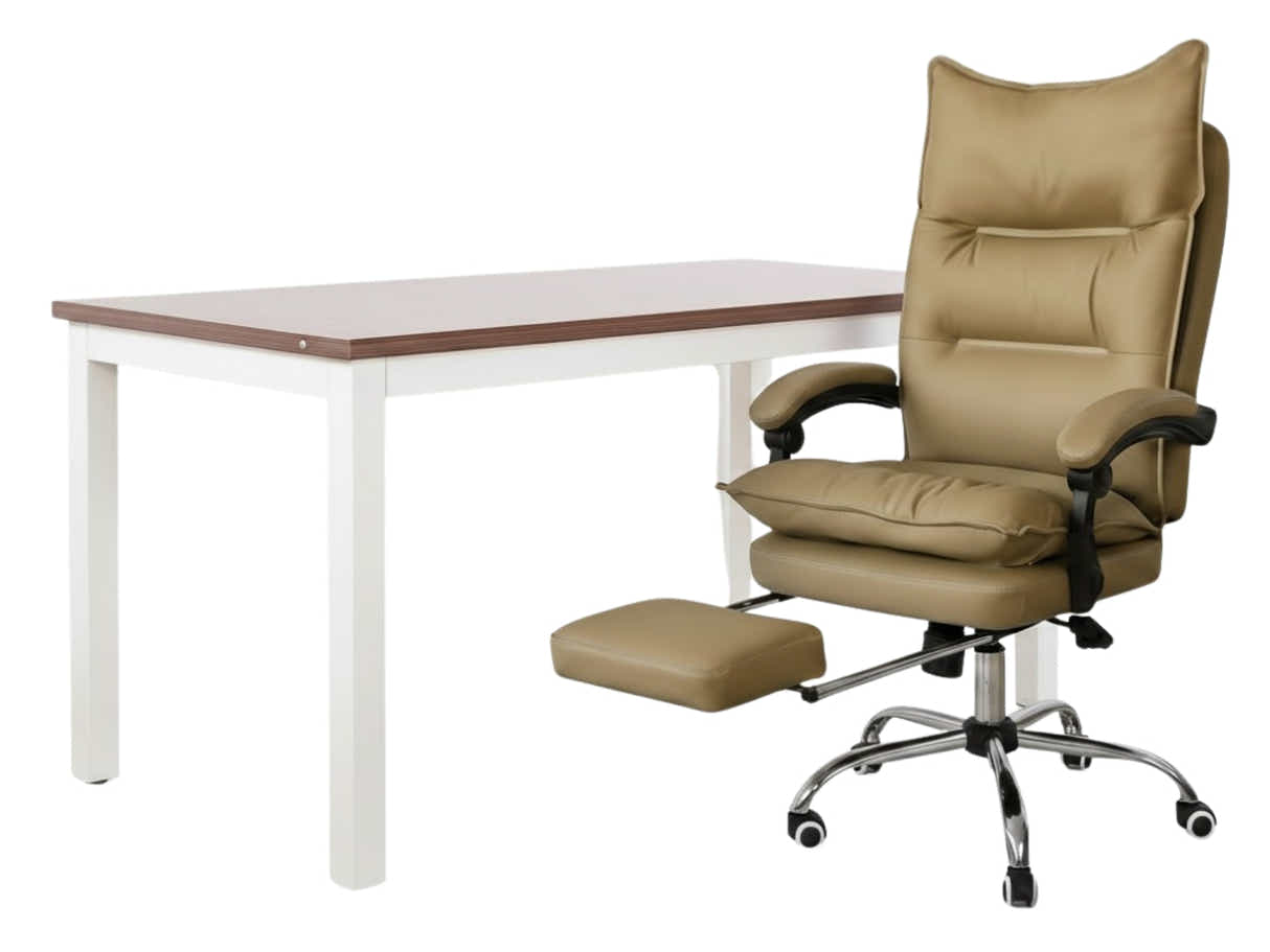 Etan Computer Desk 160 & New Markus Office Chair with Footrest PU Khaki