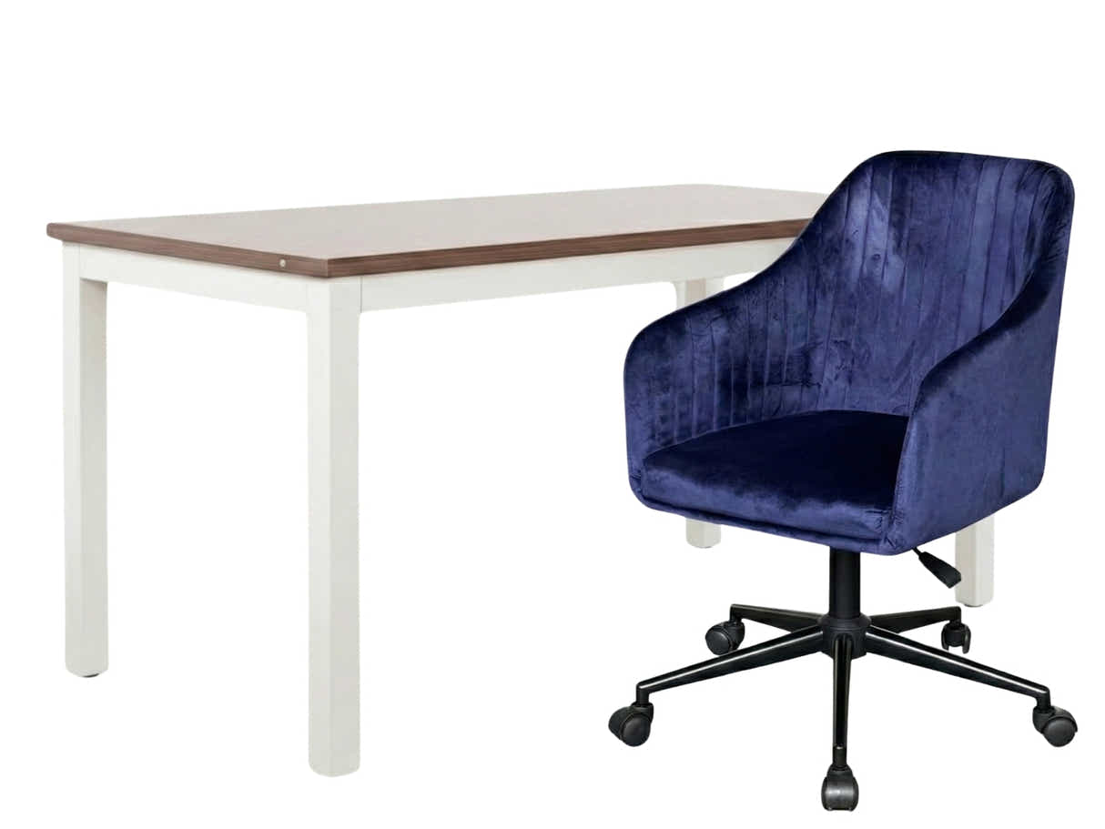Etan Computer Desk 160 & Lilac Office Chair Velvet Blue