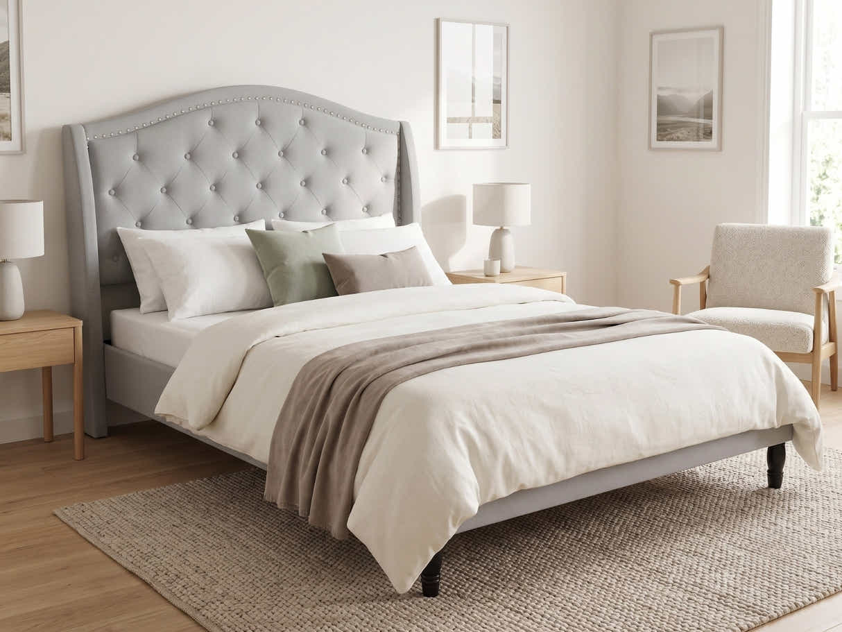 Lizina Bed Frame Light Grey - Double
