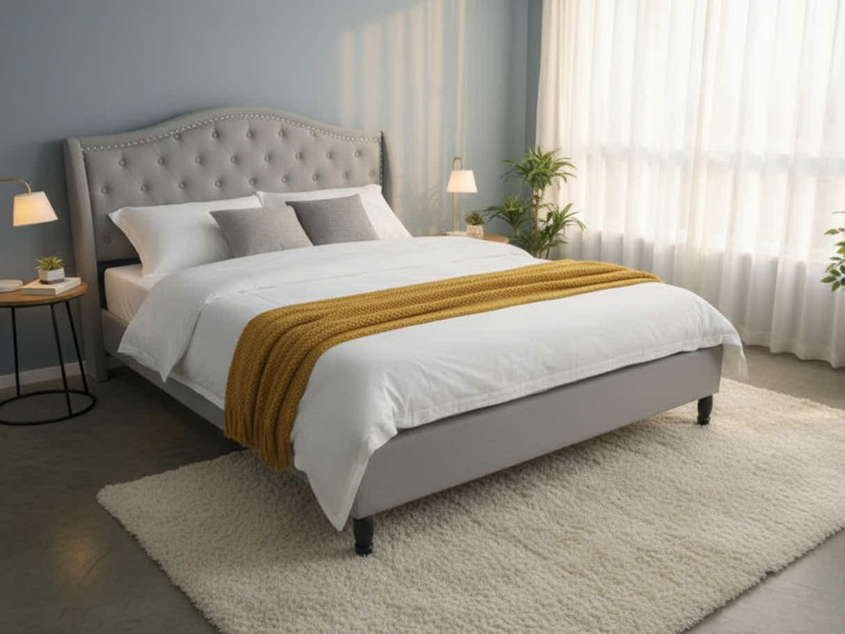 Lizina King Bedframe - Light Grey
