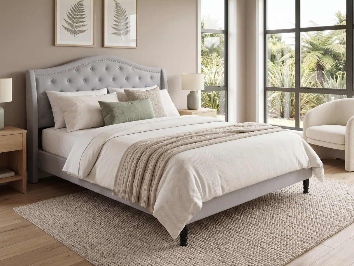 Lizina King Bedframe - Light Grey