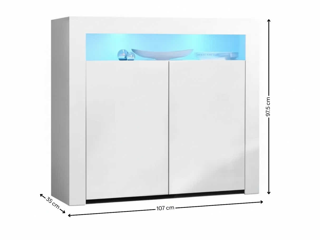 Glansig White 2-Door Buffet with LED Light - 107 cm