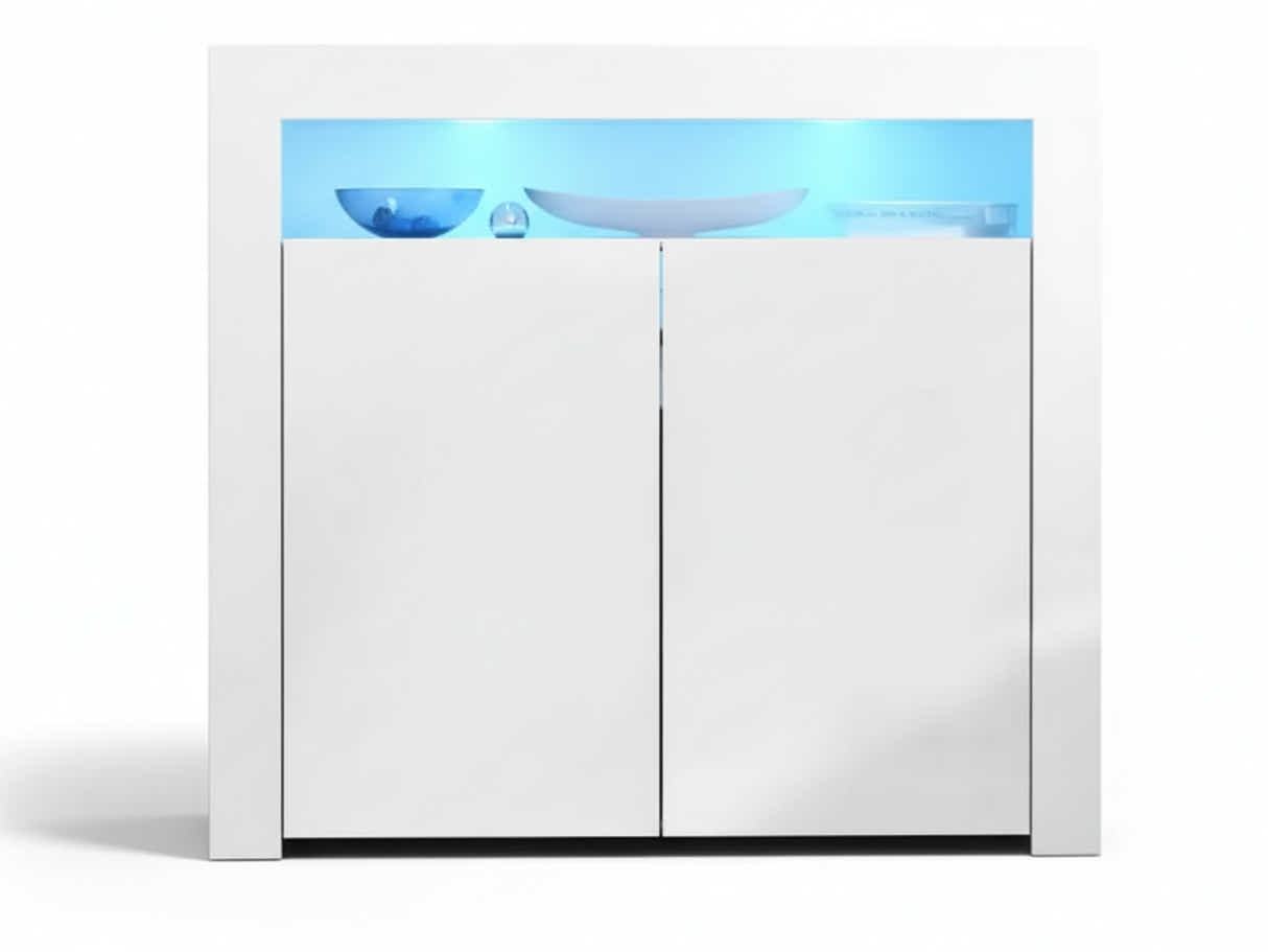 Glansig White 2-Door Buffet with LED Light - 107 cm