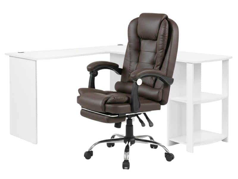 Korr Corner Office Desk & Colson Massage Office Chair PVC Dark Brown (Combo)