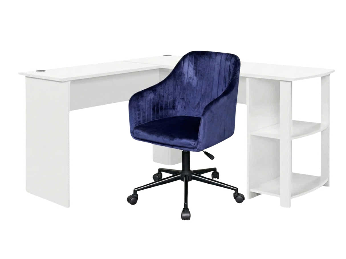Korr Corner Office Desk & Lilac Office Chair Velvet Blue