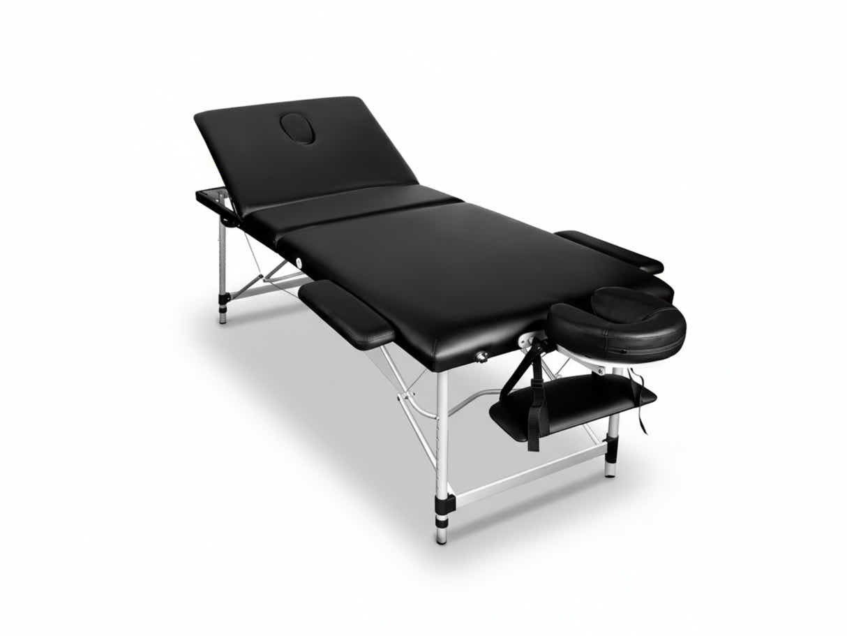 3-Fold Portable Aluminum Massage Table - Black