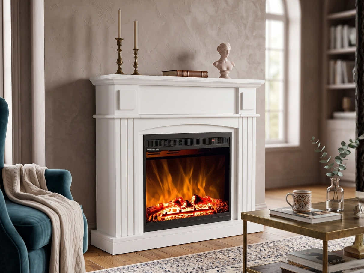 Mantel Electric Fireplace Suite - White