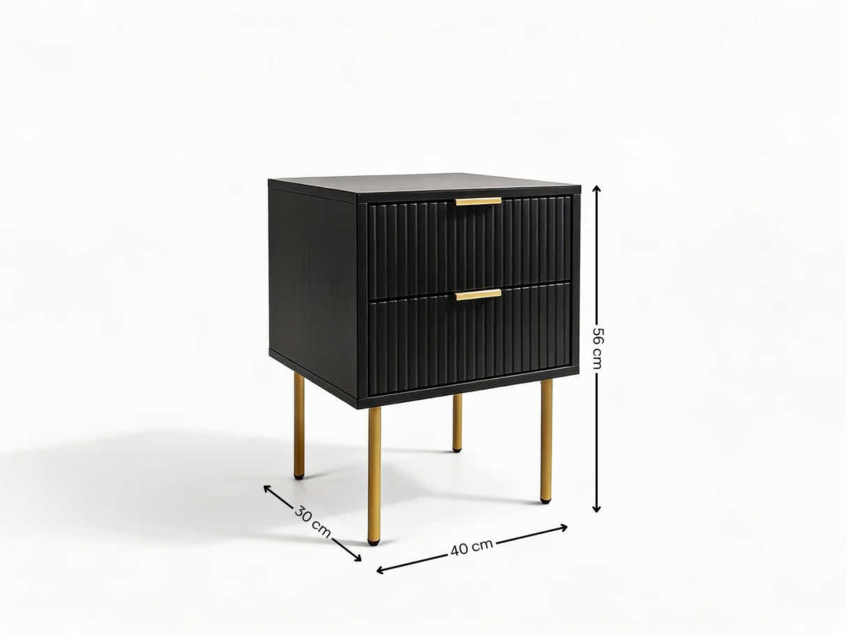 2-Drawer Bedside Table Black