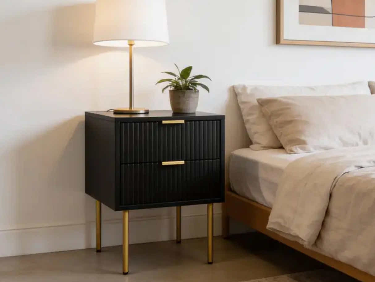 2-Drawer Bedside Table Black
