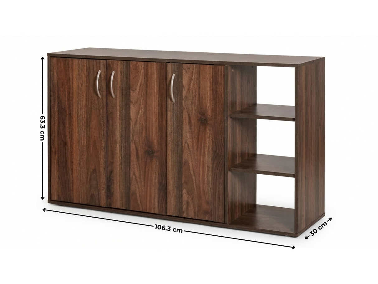 Okura 3-Door Shoe Cabinet with Shelf - Walnut