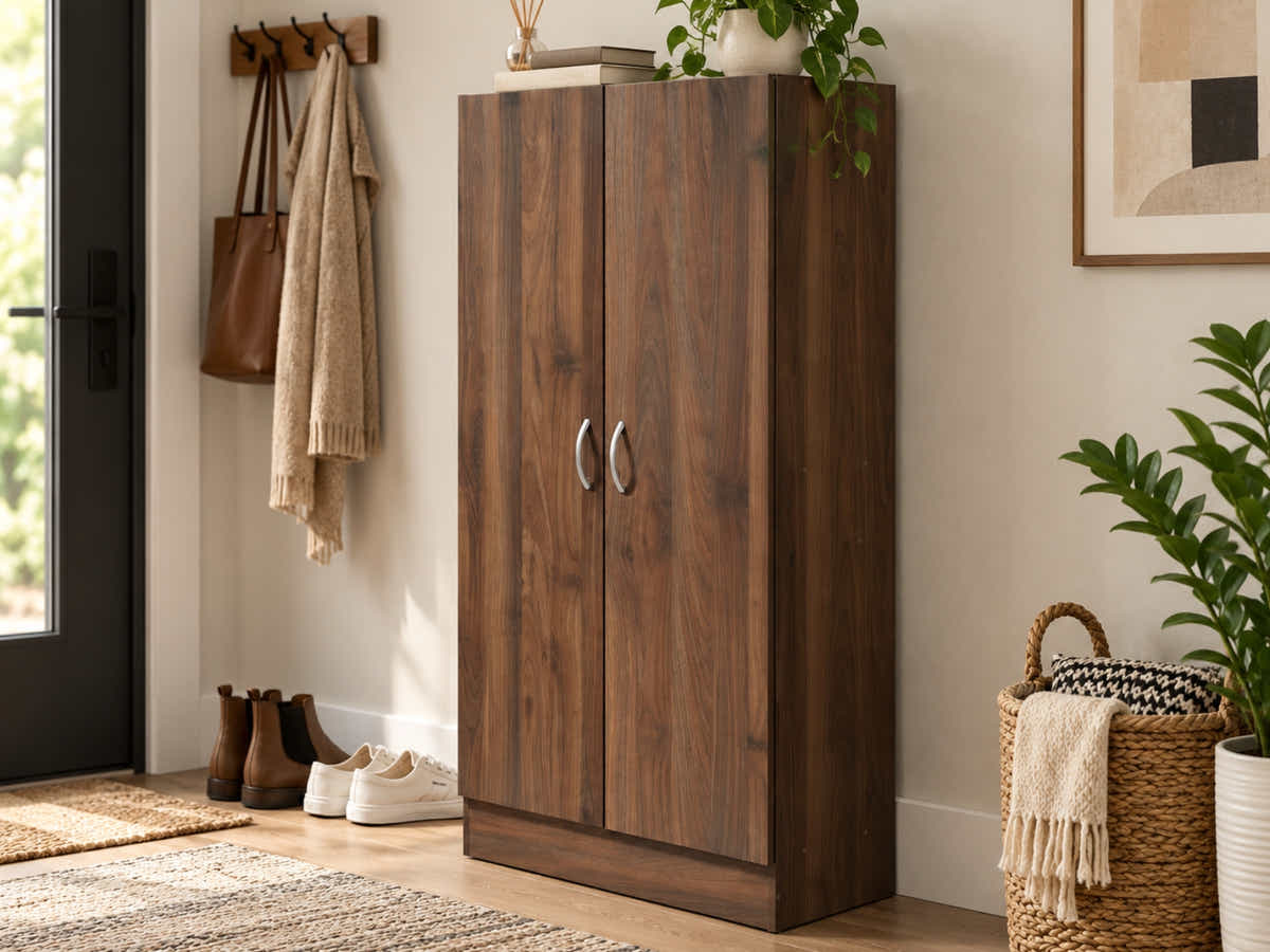 Clevedon 2-Door Shoe Storage Cabinet - Walnut