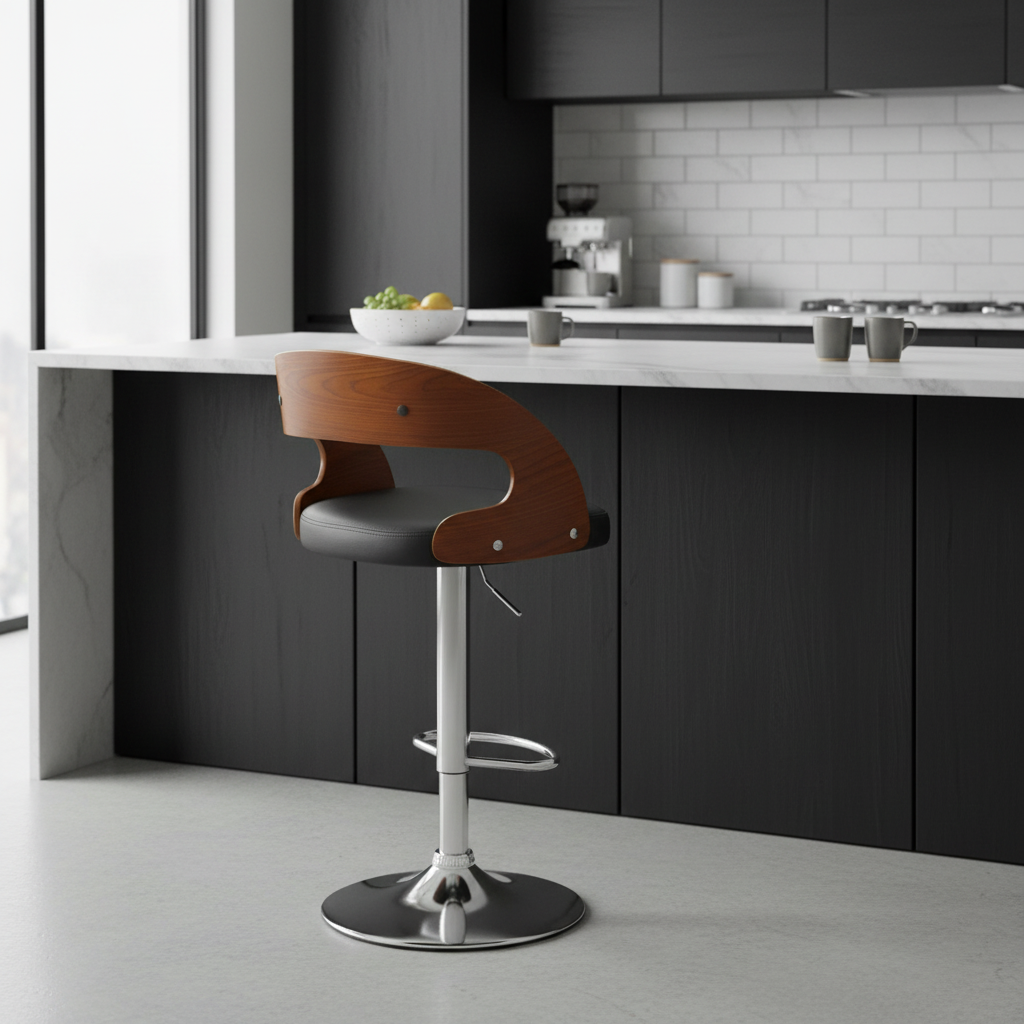 Swivel Bar Stool with Black Leather