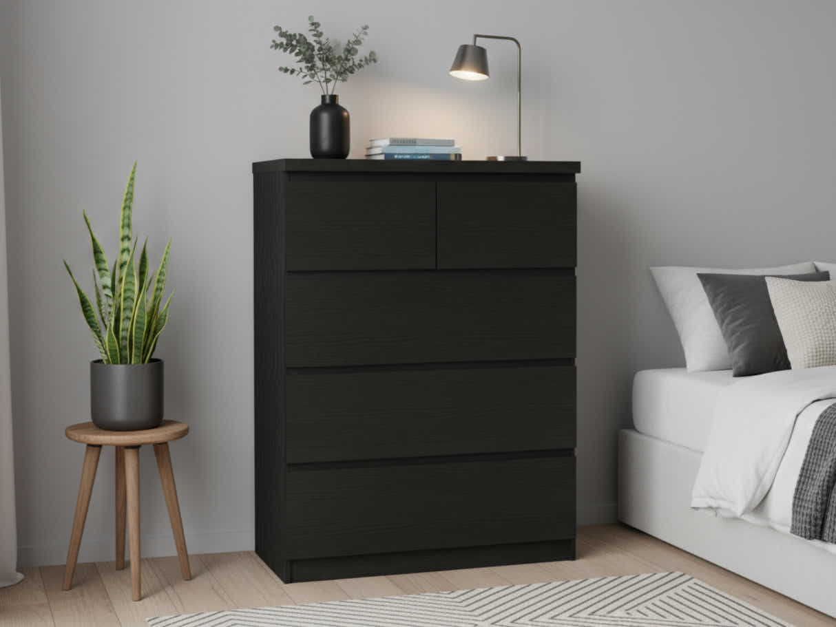 Tiko 5-Drawer Tallboy - Black Oak