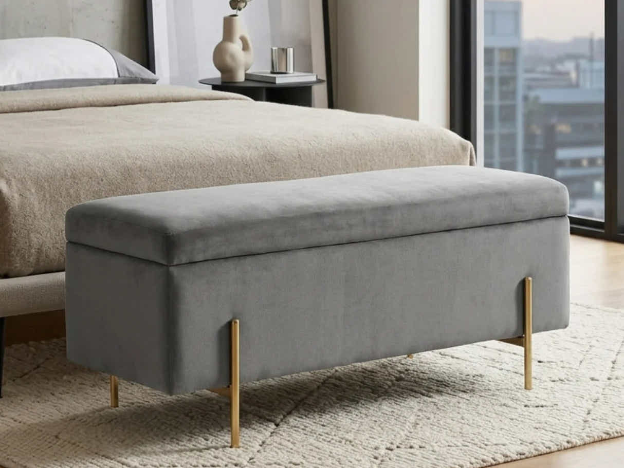 Molto Velvet Ottoman Bench with Storage - Grey