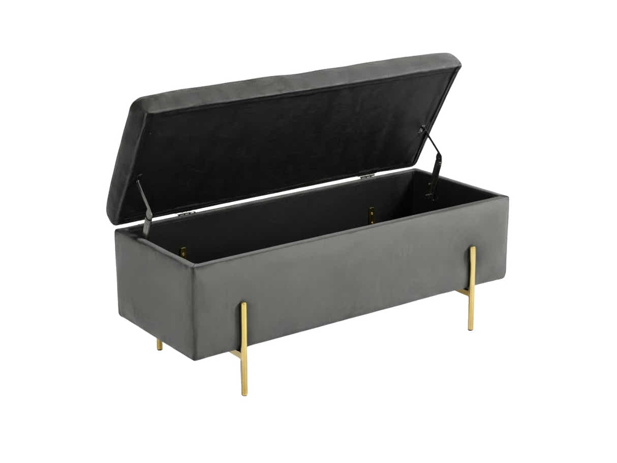 Molto Velvet Ottoman Bench with Storage - Light Grey