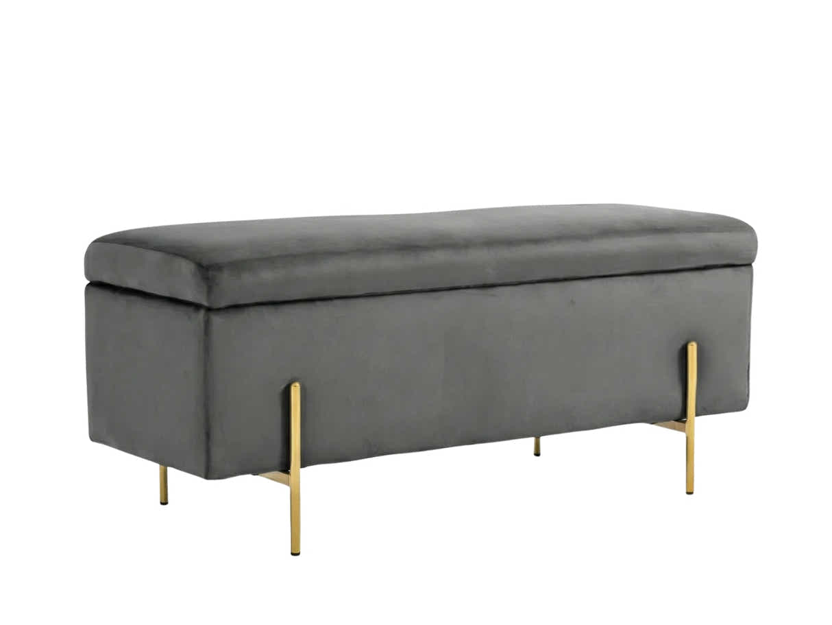 Molto Velvet Ottoman Bench with Storage - Light Grey