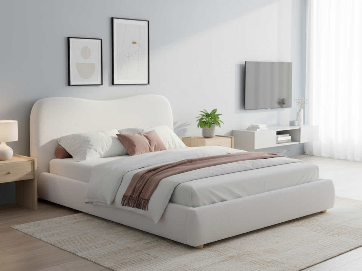 Chelsy Boucle Bed Frame Beige - Queen