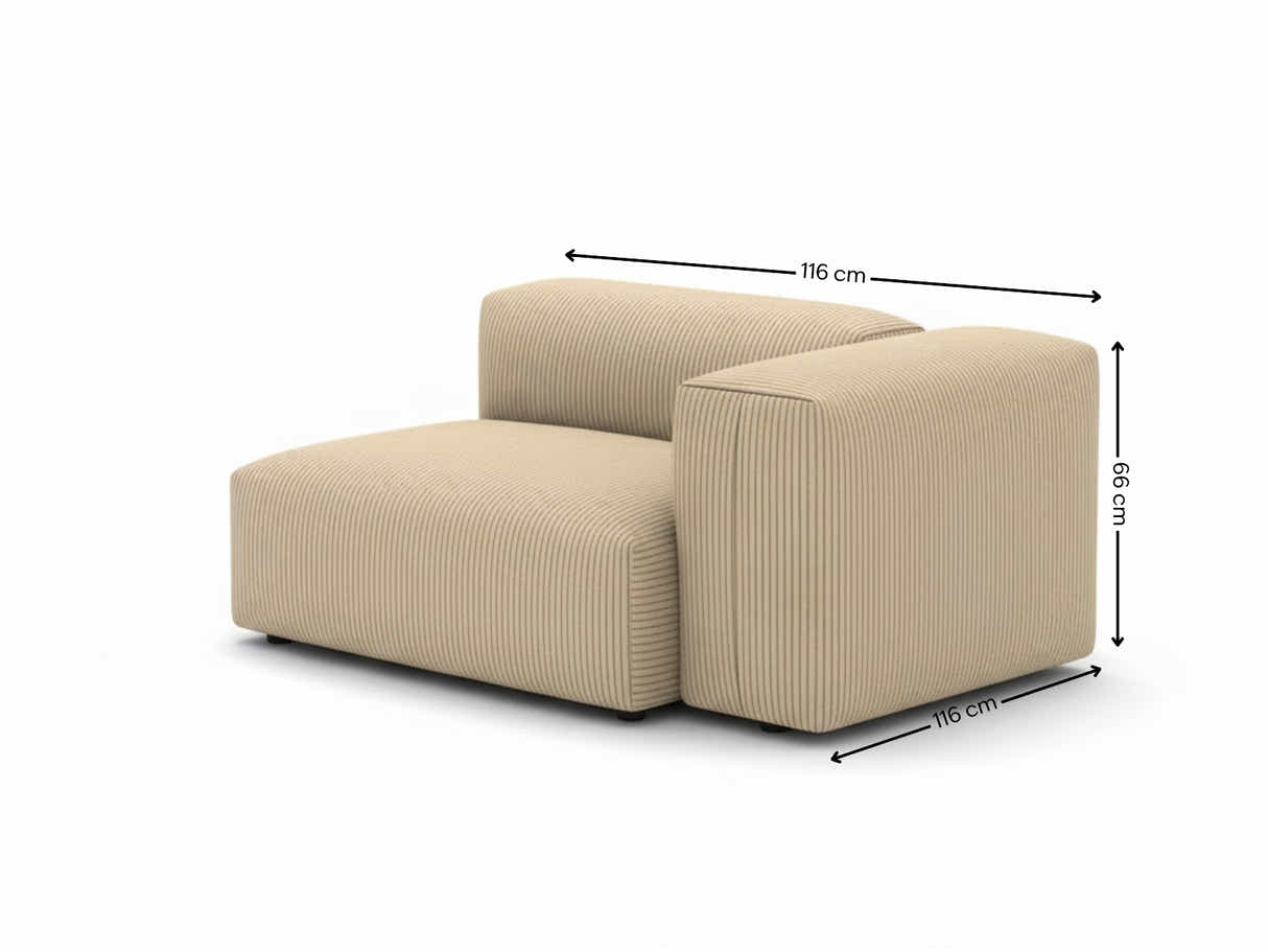 Corduroy Modular Left Armrest Seater - Beige