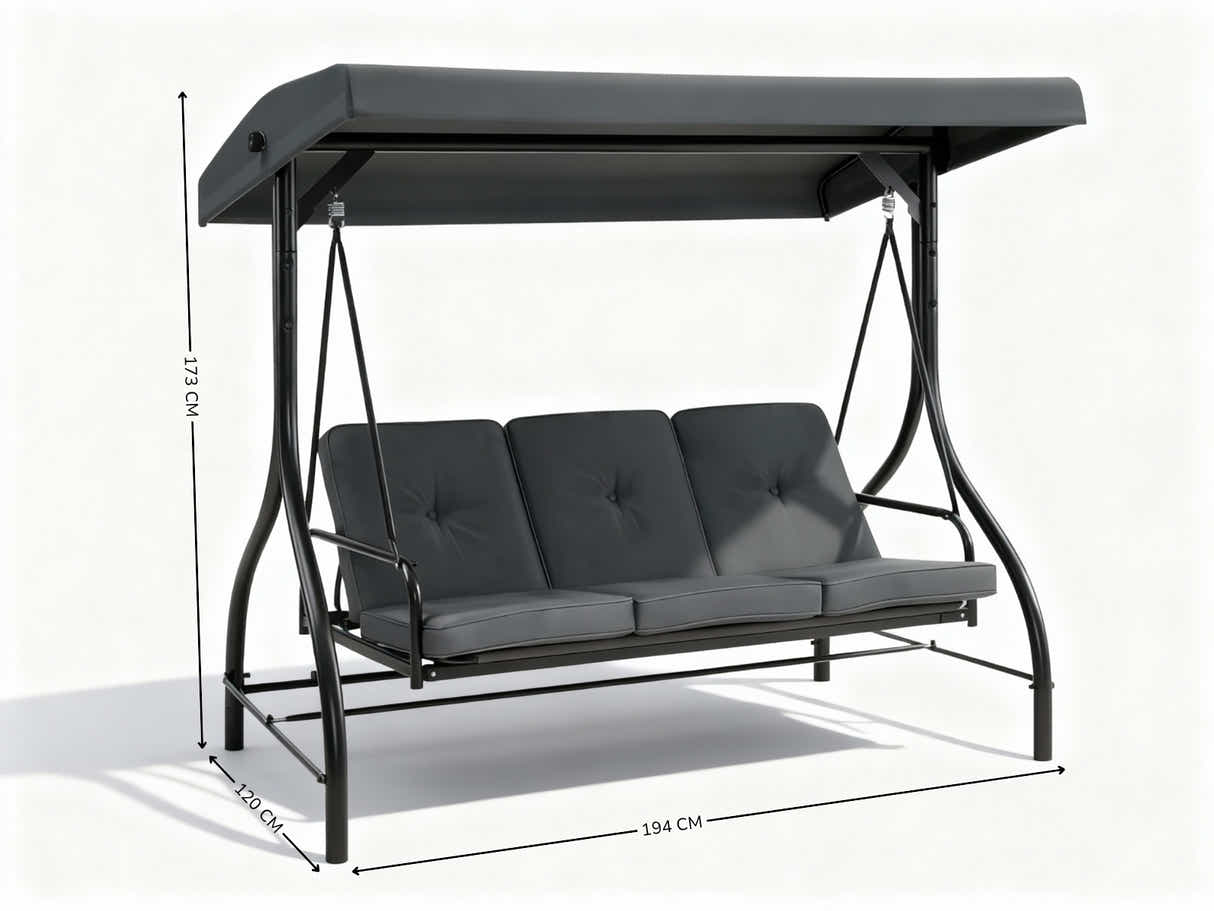 Reclining 3-Seater Swing Chair - Grey
