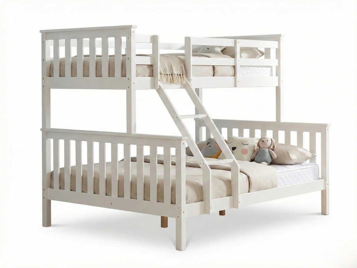 New Chico Triple Bunk Bed - White & Bon10 Single + Bon15 Double Mattresses