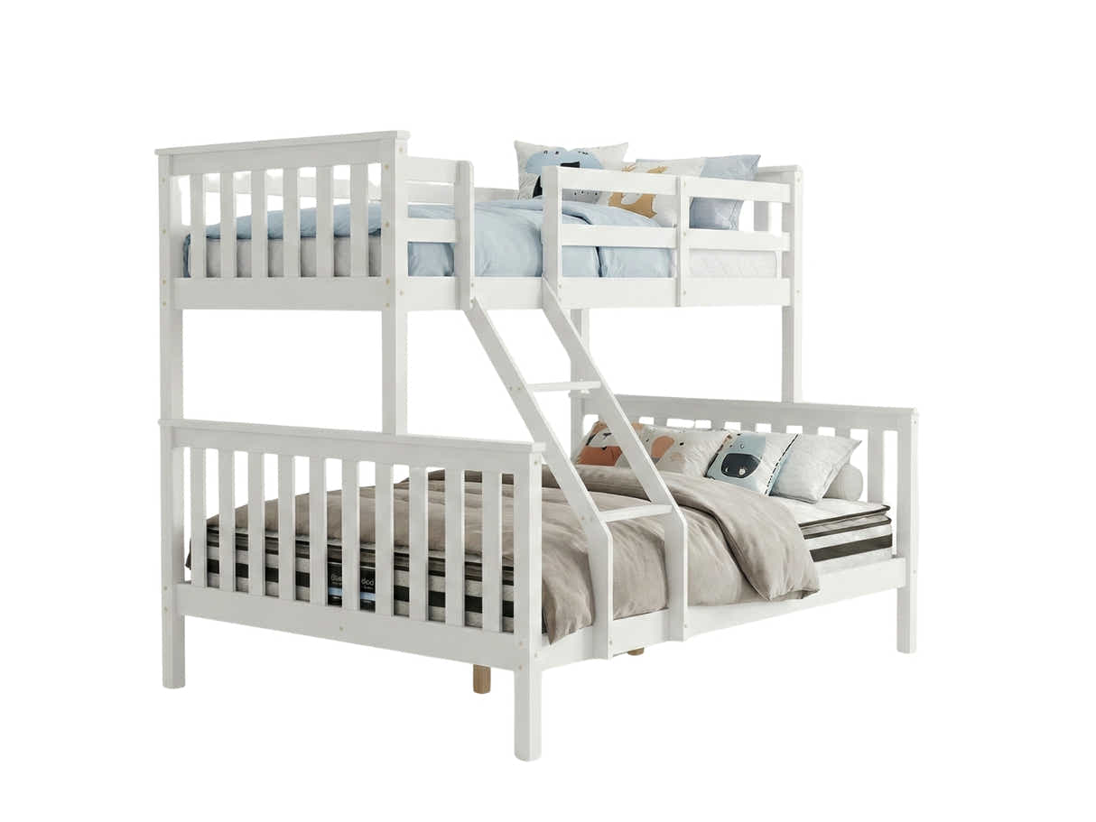 New Chico Triple Bunk Bed - White + Bon10 Single & Bon 21 Double Mattresses