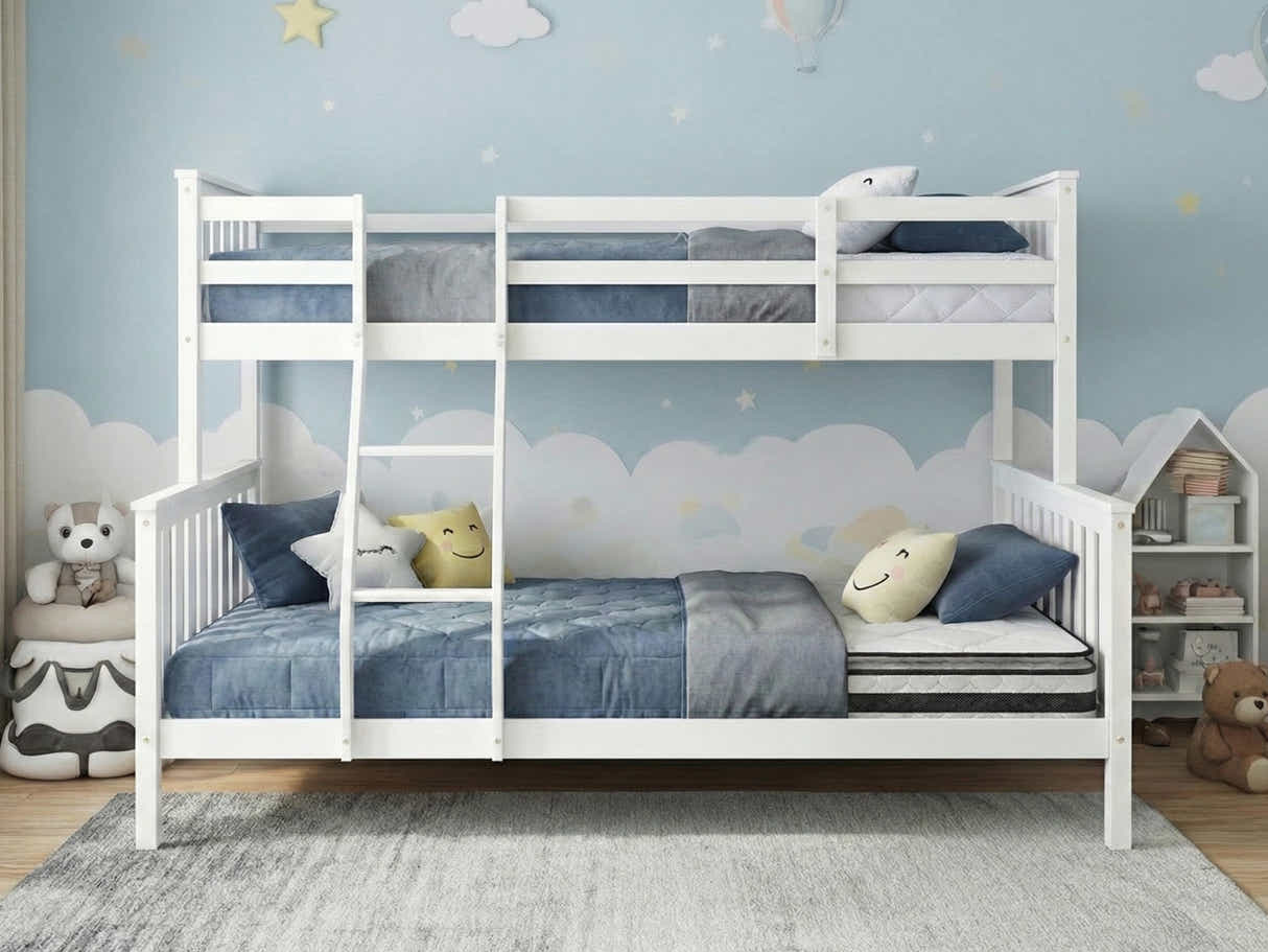 New Chico Triple Bunk Bed - White + Bon10 Single & Bon 21 Double Mattresses