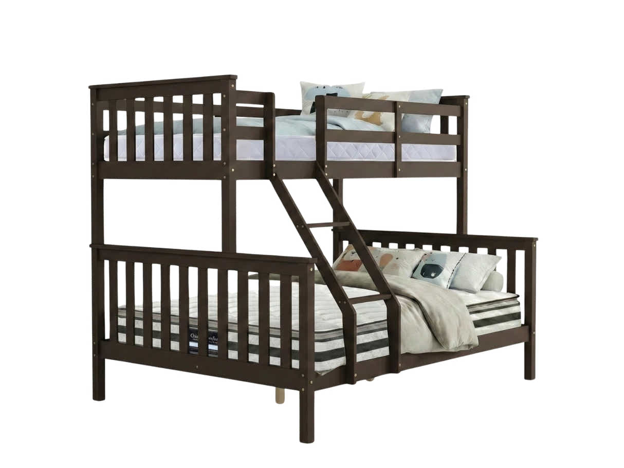 New Chico Triple Bunk Bed - Walnut & Bon15 Single + Bon21 Double Mattresses
