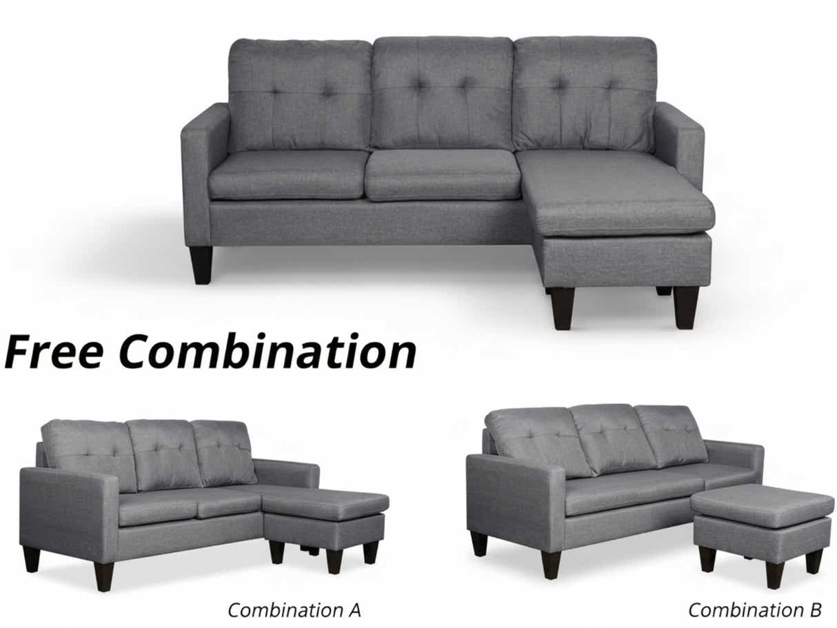 Northland Linen Sofa With Ottoman - Grey