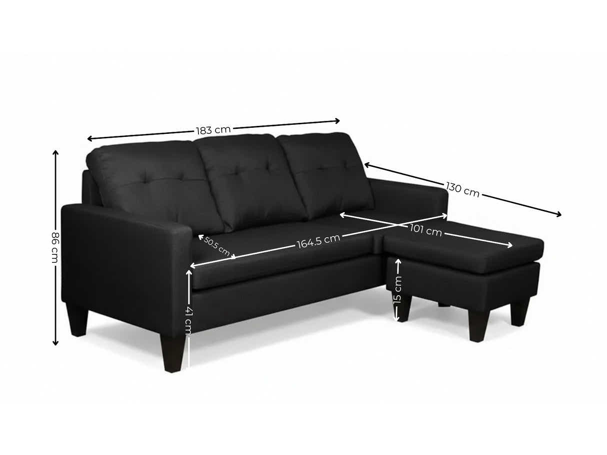 Northland Linen Sofa With Ottoman - Black