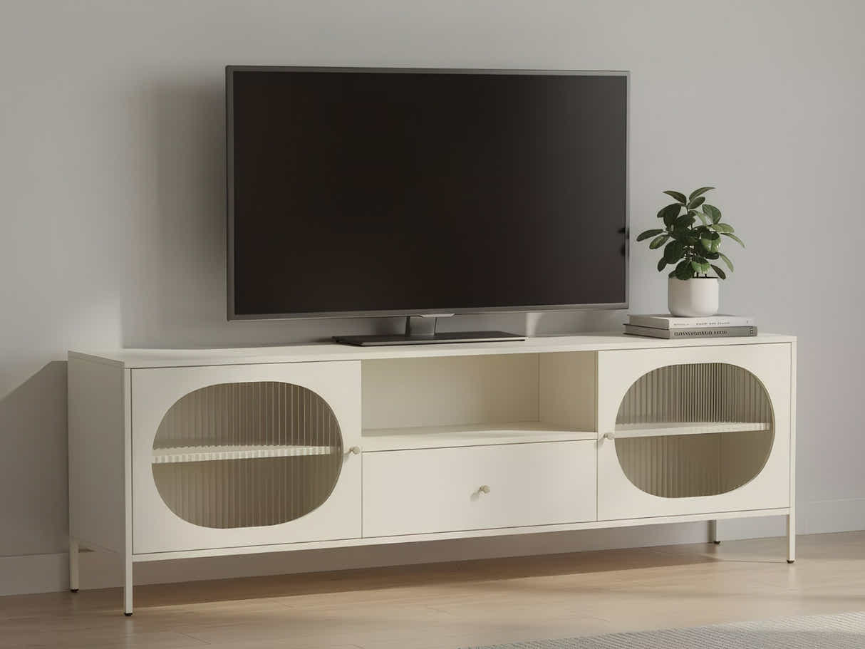 Lonna Steel Entertainment Unit Butter Cream - 160 cm
