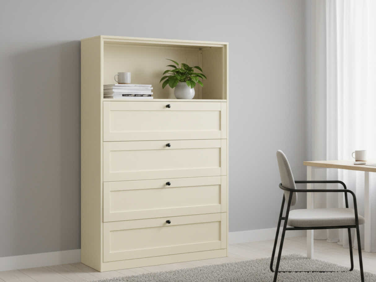 Lonna Steel 4-Drawer Tallboy with Shelf - Butter Cream