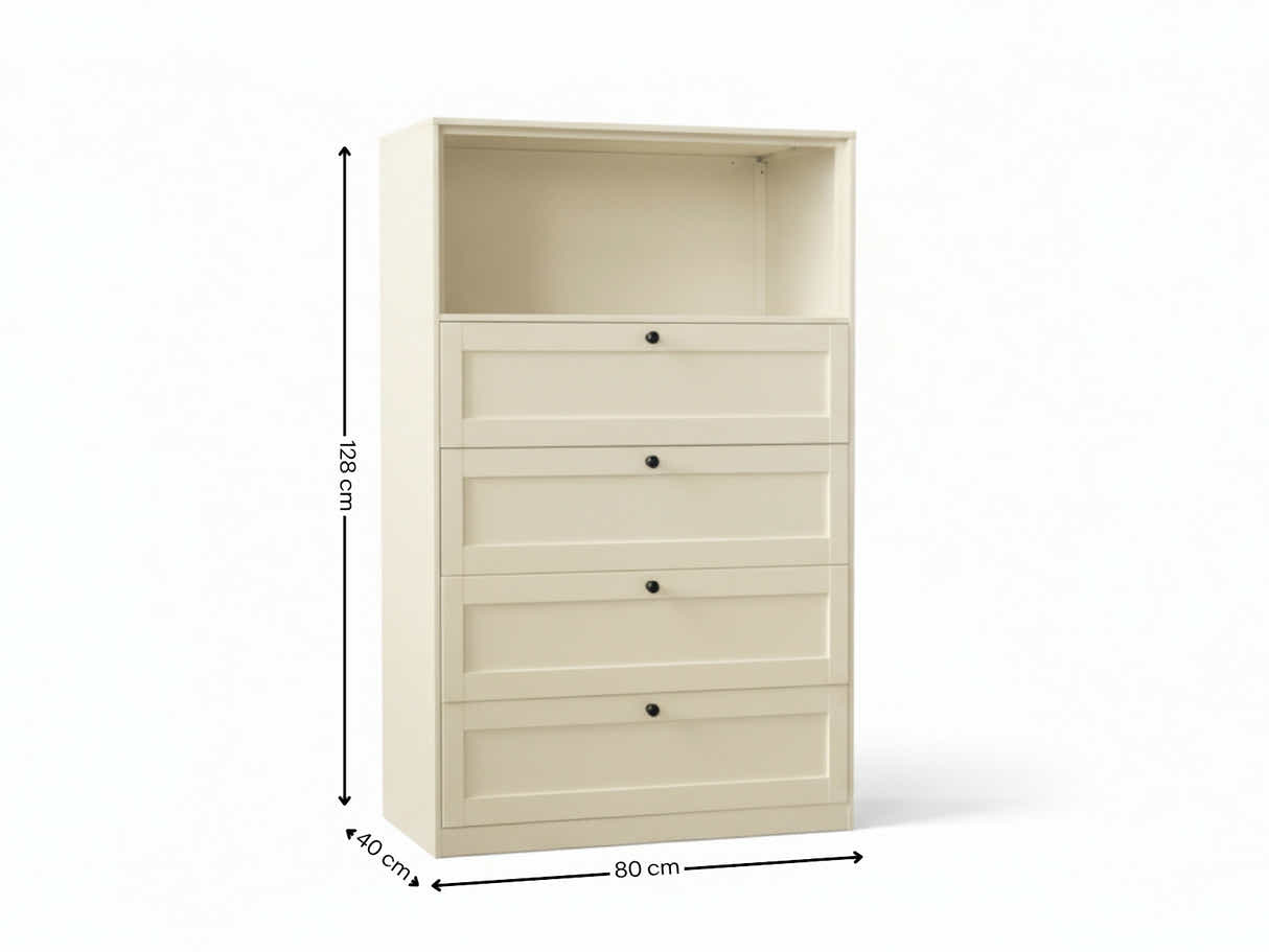 Lonna Steel 4-Drawer Tallboy with Shelf - Butter Cream