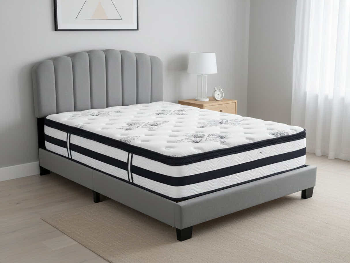 Innogen Bed Frame Grey & Euro Top Mattress K34 - Double
