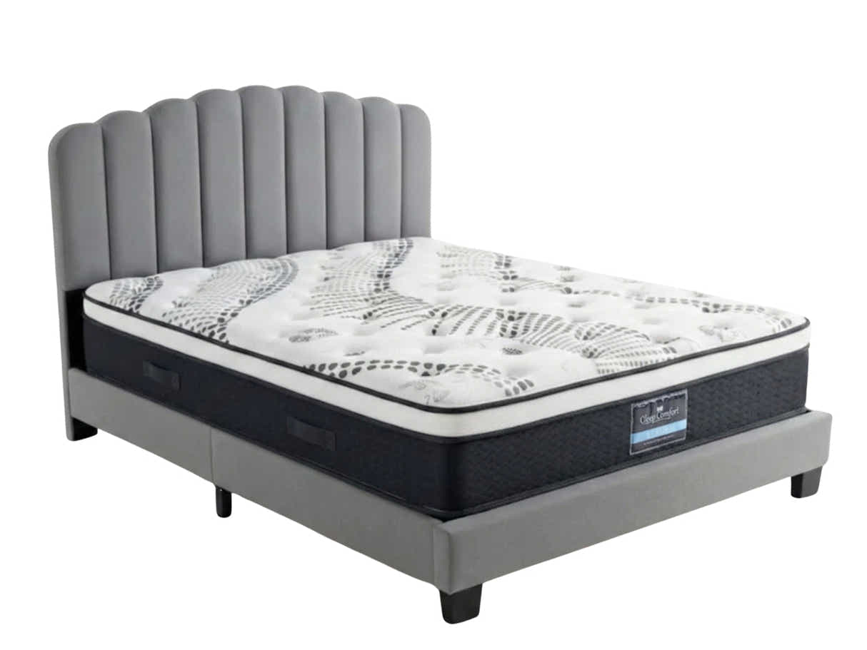 Innogen Bed Frame Grey & Euro Top Mattress J32 - Double