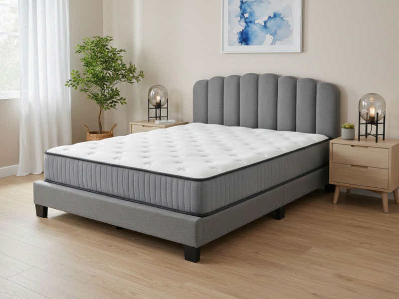 Innogen Bed Frame Grey & FIRM23 Mattress - Queen (Combo)