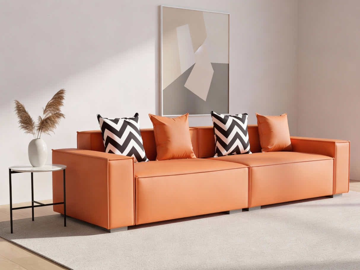 Loretta PU Leather Sofa - Orange