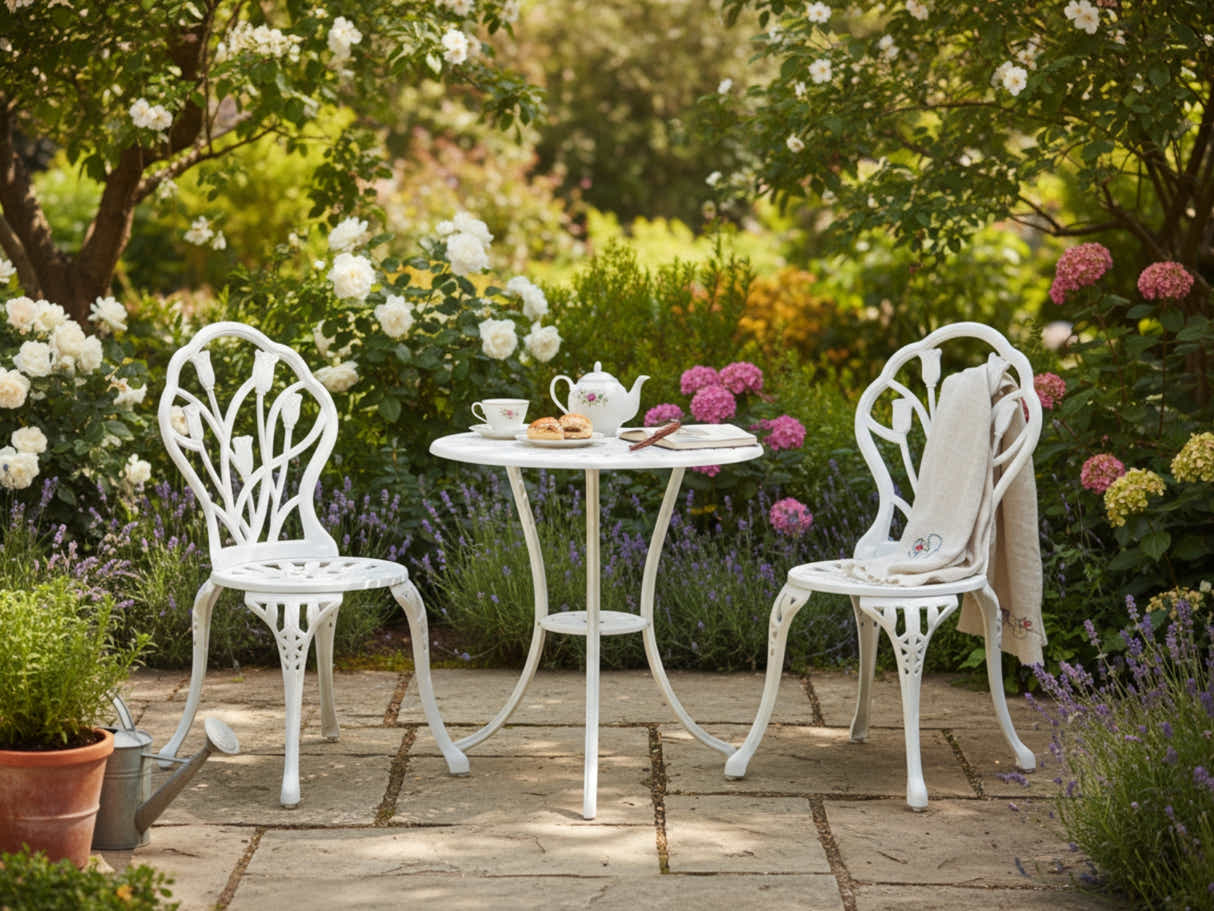 Ornato Cast Aluminum Bistro Set – White
