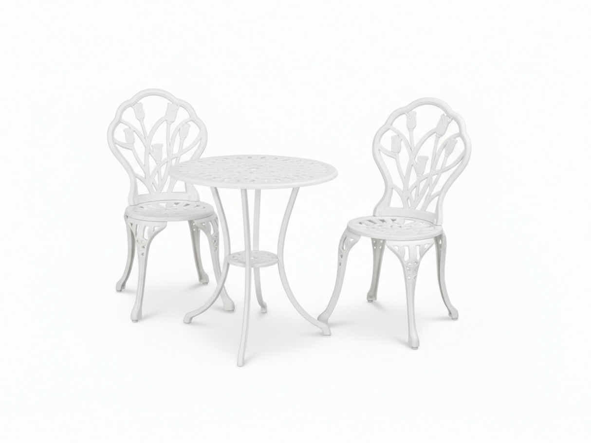 Ornato Cast Aluminum Bistro Set – White