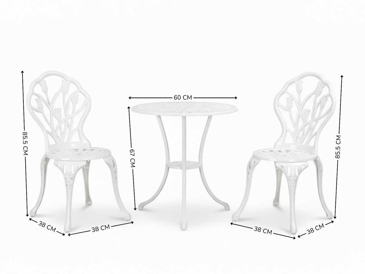 Ornato Cast Aluminum Bistro Set – White