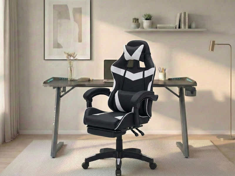 Gaming Table KZ-1 120cm with Wireless Charger and Mouse Pad & Faron Gaming Chair PVC White