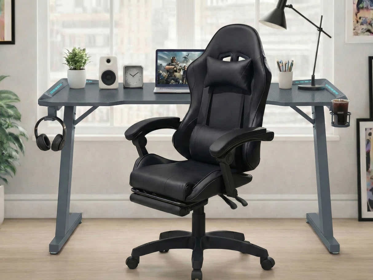 Gaming Table KZ-1 120cm with Wireless Charger and Mouse Pad & Nicola Gaming chair PVC Black