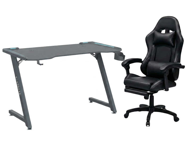 Gaming Table KZ-1 140cm with Wireless Charger and Mouse Pad & Nicola Gaming chair PVC Black