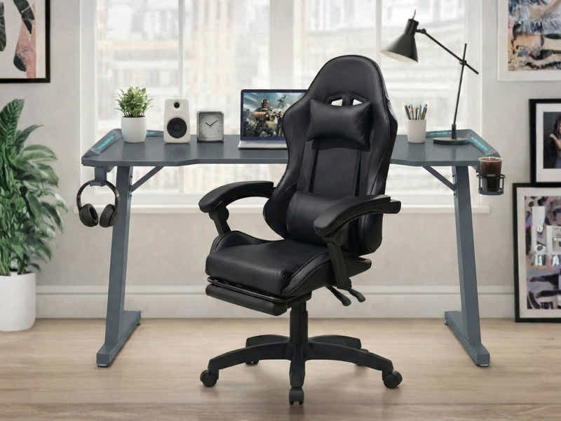 Gaming Table KZ-1 140cm with Wireless Charger and Mouse Pad & Nicola Gaming chair PVC Black