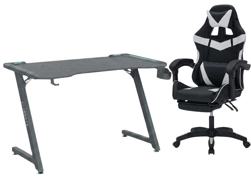 Gaming Table KZ-1 140cm with Wireless Charger and Mouse Pad & Nicola Gaming chair PVC Black+White