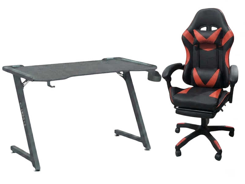 Gaming Table KZ-1 140cm with Wireless Charger and Mouse Pad & Nicola Gaming chair PVC Black+Red