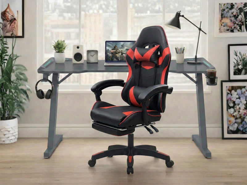 Gaming Table KZ-1 140cm with Wireless Charger and Mouse Pad & Nicola Gaming chair PVC Black+Red