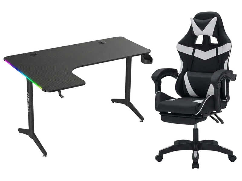 Gaming Table L2L LEFT 160CM & Nicola Gaming chair PVC Black+White