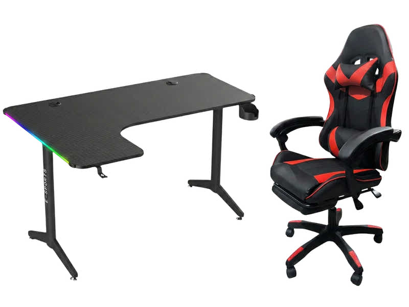 Gaming Table L2L LEFT 160CM & Nicola Gaming chair PVC Black+Red