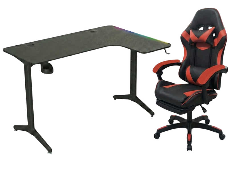 Gaming Table L2R Right 160CM & Faron Gaming Chair PVC Red