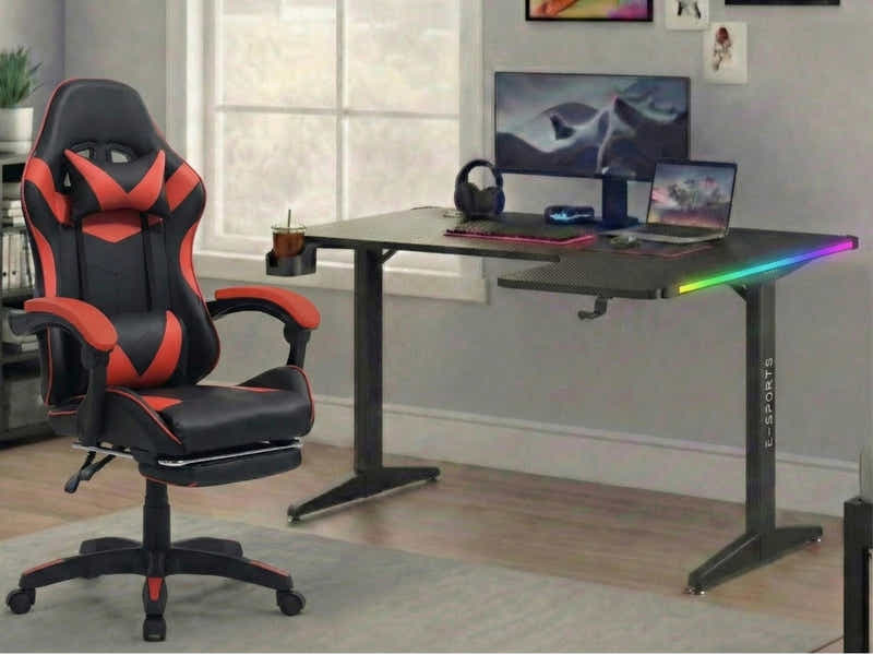 Gaming Table L2R Right 160CM & Faron Gaming Chair PVC Red